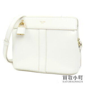 CELINE Teen Cabas de Shiny Calfskin White Crossbody Shoulder Bag Pouch